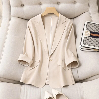 Blazer pentru femei, cu croi subțiri, solid, toamnă, cu un singur buton, jachetă de costum cu crestături, la modă, ocazional, buzunare, haină dreaptă formală de birou pentru femei