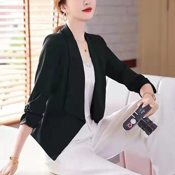 Άνοιξη Καλοκαίρι Κορεάτικη μόδα Κομψά 3/4 μανίκια ζιβάγκο Top Γυναικεία Slim Shirring Μονόχρωμο παλτό casual κοστούμι Γυναικεία ρούχα