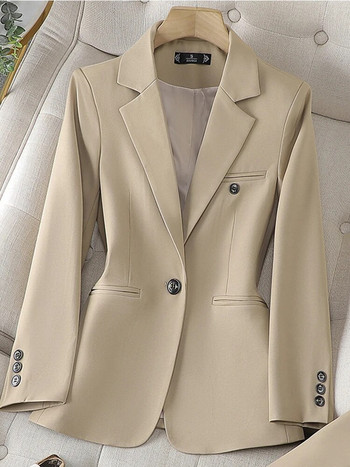 Висококачествен дамски блейзър с дълъг ръкав, дамско тънко яке с едно копче, синьо кафе, каки, дамско бизнес облекло, официално палто