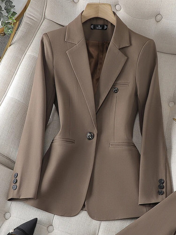 Висококачествен дамски блейзър с дълъг ръкав, дамско тънко яке с едно копче, синьо кафе, каки, дамско бизнес облекло, официално палто