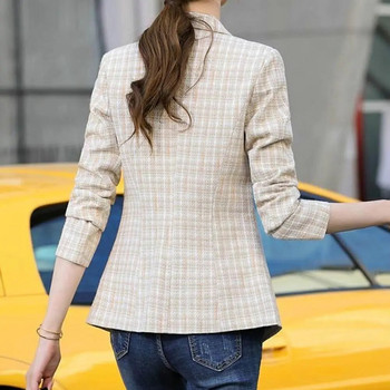 Γυναικείο Blazer Vintage καρό στάμπα με γυριστό γιακά με ένα κουμπί Casual Blazer Γυναικείο λεπτό κοστούμι ζακέτα Γυναικείο σακάκι γιλέκο