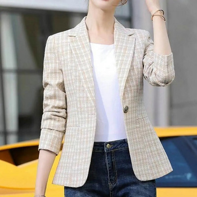 Γυναικείο Blazer Vintage καρό στάμπα με γυριστό γιακά με ένα κουμπί Casual Blazer Γυναικείο λεπτό κοστούμι ζακέτα Γυναικείο σακάκι γιλέκο