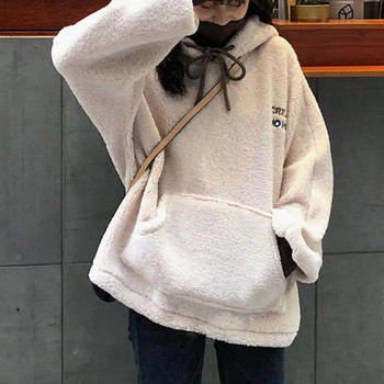 Λούτρινο γυναικείο φούτερ με κουκούλα μονόχρωμο Χαλαρό πουλόβερ με κουκούλα Κορεατικής μόδας Ανθεκτικό στο κρύο Φούτερ με κουκούλα με μαλακή άνοιξη худи 후드티