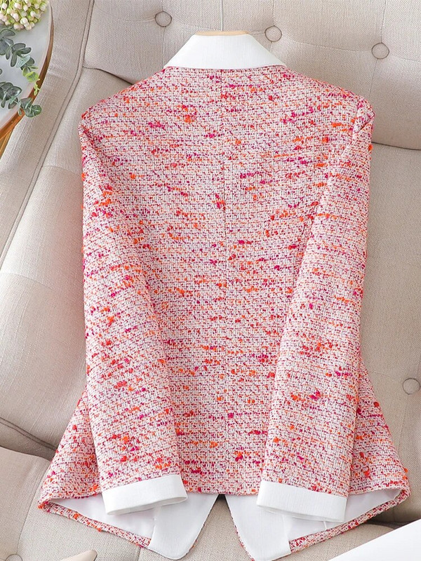 Módne červené kockované dámske sako s dlhým rukávom, jednoradové dámske ležérne sako na jeseň a zimu