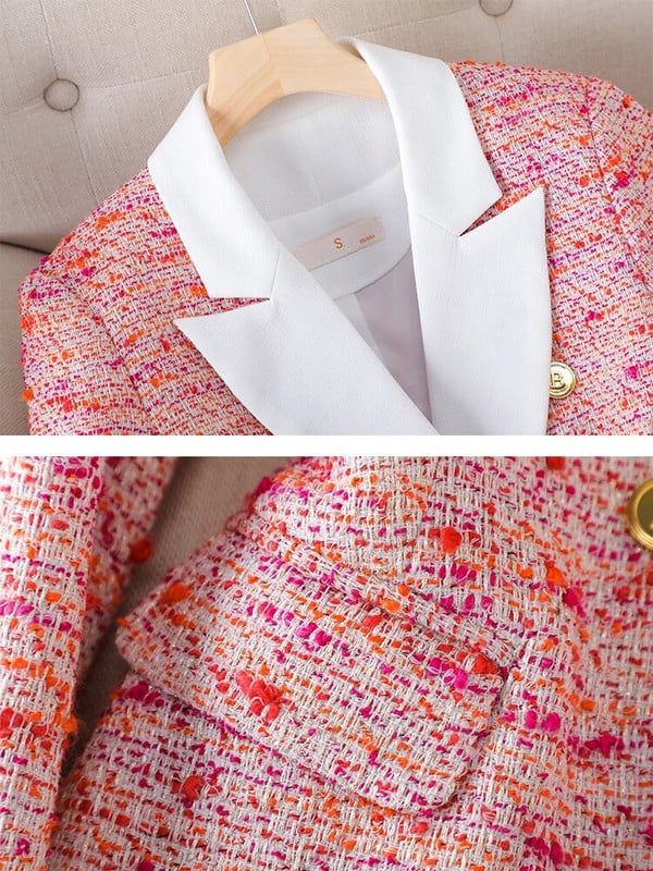 Módne červené kockované dámske sako s dlhým rukávom, jednoradové dámske ležérne sako na jeseň a zimu