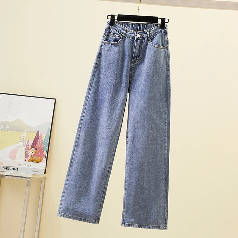 Dámske džínsy so širokými nohavicami, vysoký pás, rovné džínsy, módne jarné a jesenné ležérne voľné nohavice, streetwear, veľkosť M-4XL