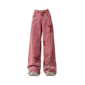 Blugi cu picior drept Steaua Roșie Pantaloni casual de vară cu ciucuri de femeie Spicy Girl Feel Y2K Pantaloni casual largi și subțiri