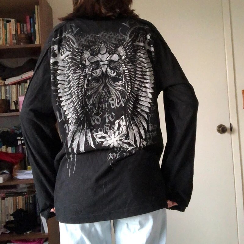 Hanorace de damă Grunge supradimensionate, negru, stil vintage, gotic, cu mânecă lungă, hanorace largi de damă E-girl Punk Hip Hop Streetwear