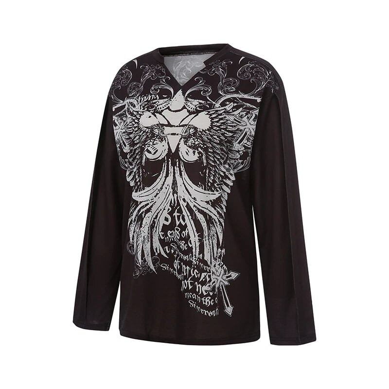 Hanorace de damă Grunge supradimensionate, negru, stil vintage, gotic, cu mânecă lungă, hanorace largi de damă E-girl Punk Hip Hop Streetwear