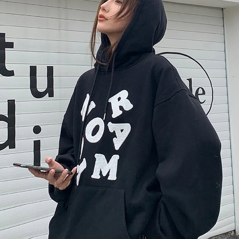 Dámska mikina s kapucňou s potlačou písmen, kórejská ležérna mikina s dlhým rukávom Y2k, topy s kapucňou, jeseň a zima, Harajuku, nadrozmerná mikina
