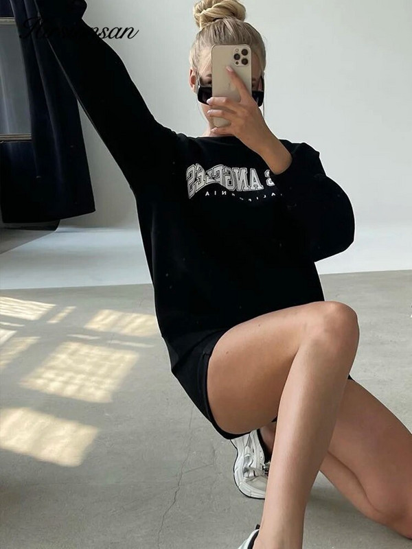 Dámska mikina s potlačou písmen Hirsionsan, 35% bavlna, mäkká, základná, voľná, dámska, pulóvre, kórejské mikiny s kapucňou, jeseň/novoročné fleecové oblečenie Y2k