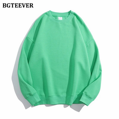 BGTEEVER Ležérne voľné dámske svetre s výstrihom do O-neck, jarné a jesenné, s dlhým rukávom, základné bavlnené mikiny pre ženy