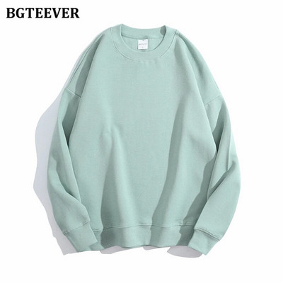 BGTEEVER Ležérne voľné dámske svetre s výstrihom do O-neck, jarné a jesenné, s dlhým rukávom, základné bavlnené mikiny pre ženy