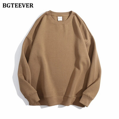 BGTEEVER Ležérne voľné dámske svetre s výstrihom do O-neck, jarné a jesenné, s dlhým rukávom, základné bavlnené mikiny pre ženy