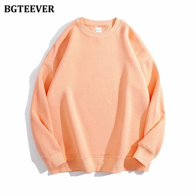 BGTEEVER Ležérne voľné dámske svetre s výstrihom do O-neck, jarné a jesenné, s dlhým rukávom, základné bavlnené mikiny pre ženy