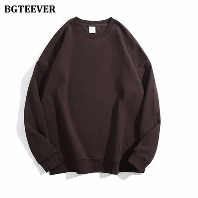 BGTEEVER Ležérne voľné dámske svetre s výstrihom do O-neck, jarné a jesenné, s dlhým rukávom, základné bavlnené mikiny pre ženy