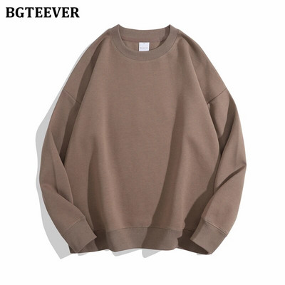 BGTEEVER Ležérne voľné dámske svetre s výstrihom do O-neck, jarné a jesenné, s dlhým rukávom, základné bavlnené mikiny pre ženy