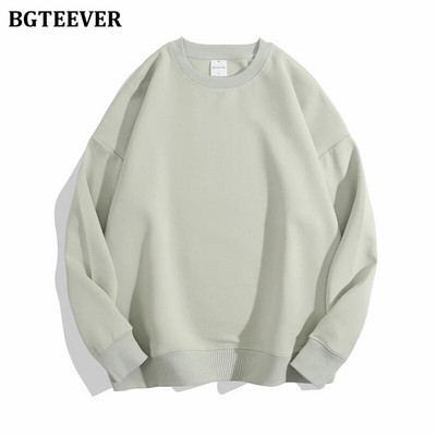BGTEEVER Ležérne voľné dámske svetre s výstrihom do O-neck, jarné a jesenné, s dlhým rukávom, základné bavlnené mikiny pre ženy