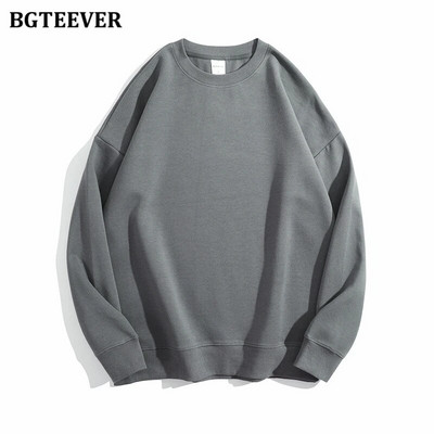 BGTEEVER Ležérne voľné dámske svetre s výstrihom do O-neck, jarné a jesenné, s dlhým rukávom, základné bavlnené mikiny pre ženy