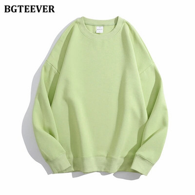 BGTEEVER Ležérne voľné dámske svetre s výstrihom do O-neck, jarné a jesenné, s dlhým rukávom, základné bavlnené mikiny pre ženy