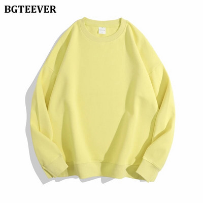 BGTEEVER Ležérne voľné dámske svetre s výstrihom do O-neck, jarné a jesenné, s dlhým rukávom, základné bavlnené mikiny pre ženy