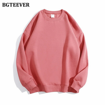 BGTEEVER Ležérne voľné dámske svetre s výstrihom do O-neck, jarné a jesenné, s dlhým rukávom, základné bavlnené mikiny pre ženy