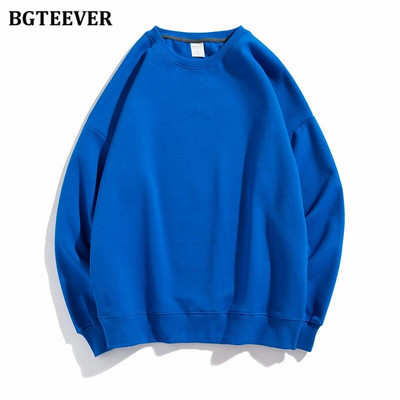 BGTEEVER Ležérne voľné dámske svetre s výstrihom do O-neck, jarné a jesenné, s dlhým rukávom, základné bavlnené mikiny pre ženy