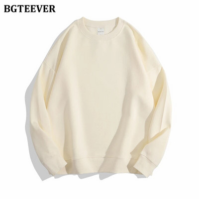 BGTEEVER Ležérne voľné dámske svetre s výstrihom do O-neck, jarné a jesenné, s dlhým rukávom, základné bavlnené mikiny pre ženy