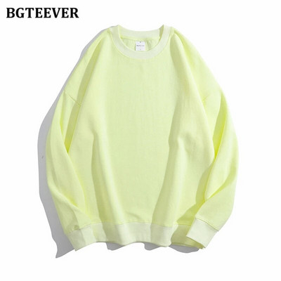 BGTEEVER Ležérne voľné dámske svetre s výstrihom do O-neck, jarné a jesenné, s dlhým rukávom, základné bavlnené mikiny pre ženy