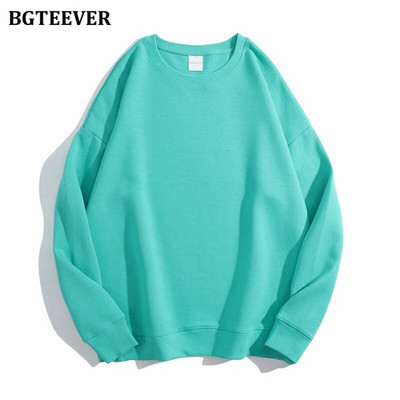 BGTEEVER Ležérne voľné dámske svetre s výstrihom do O-neck, jarné a jesenné, s dlhým rukávom, základné bavlnené mikiny pre ženy