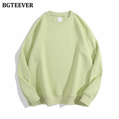 BGTEEVER Ležérne voľné dámske svetre s výstrihom do O-neck, jarné a jesenné, s dlhým rukávom, základné bavlnené mikiny pre ženy