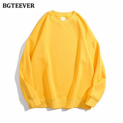 BGTEEVER Ležérne voľné dámske svetre s výstrihom do O-neck, jarné a jesenné, s dlhým rukávom, základné bavlnené mikiny pre ženy