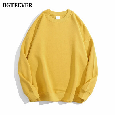 BGTEEVER Ležérne voľné dámske svetre s výstrihom do O-neck, jarné a jesenné, s dlhým rukávom, základné bavlnené mikiny pre ženy