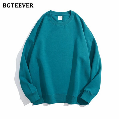 BGTEEVER Ležérne voľné dámske svetre s výstrihom do O-neck, jarné a jesenné, s dlhým rukávom, základné bavlnené mikiny pre ženy