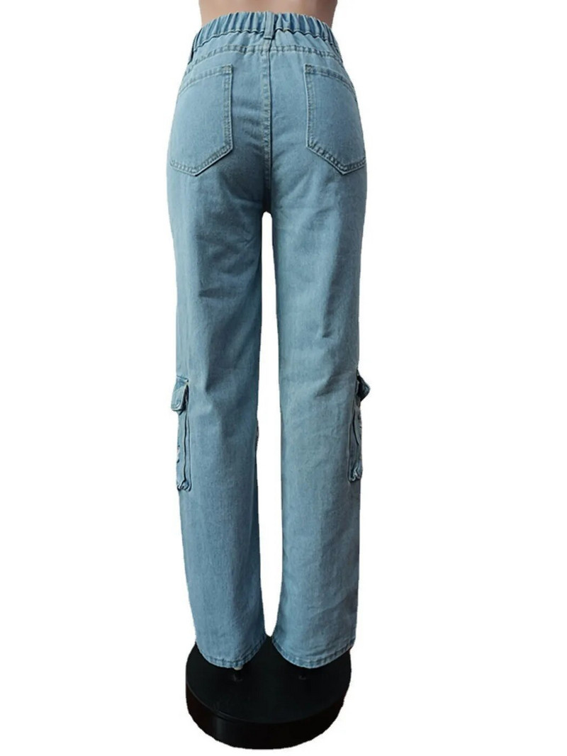 Módne rovné roztrhané džínsy pre ženy, streetwear, vysoký pás, gombíky, elastické, duté, denim, široké nohavice, ležérne elegantné nohavice