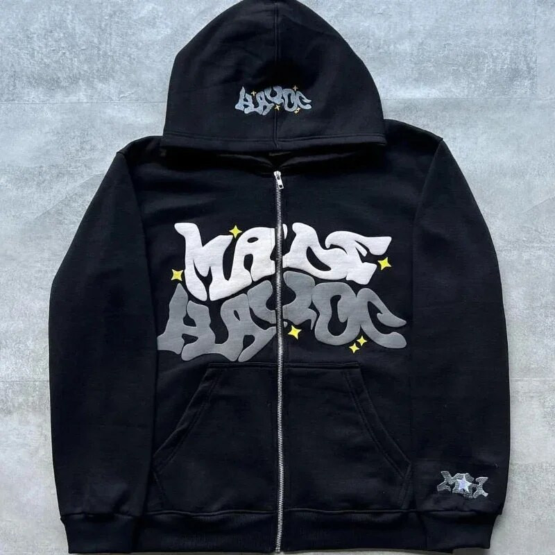 Dámske jesenné a zimné mikiny s vyšívaným písmenom Y2K, voľná mikina s dlhým rukávom a zipsom, Harajuku, rocková punková bunda, kabát, streetwear