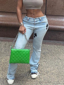 Sifreyr Blugi largi, cu imprimeu în cruce, casual, pentru femei, cu talie joasă, pantaloni drepți vintage din denim, pantaloni gotici Cyber Y2k, blugi pentru mamă la modă