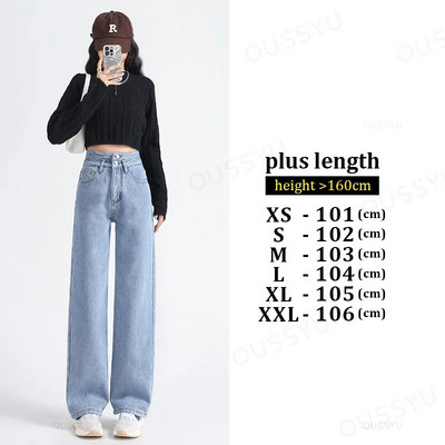 OUSSYU Zimné teplé dámske džínsy, zahusťovacie flísové termálne rovné nohavice s vysokým pásom, voľné módne zamatové dámske retro nohavice