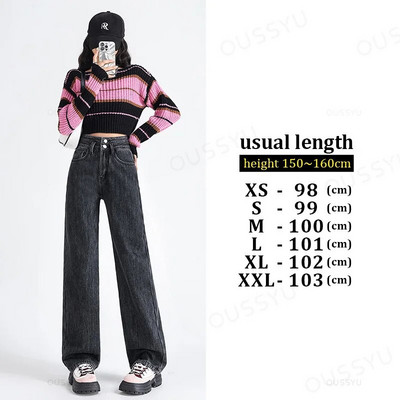OUSSYU Zimné teplé dámske džínsy, zahusťovacie flísové termálne rovné nohavice s vysokým pásom, voľné módne zamatové dámske retro nohavice