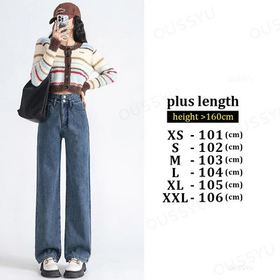 OUSSYU Zimné teplé dámske džínsy, zahusťovacie flísové termálne rovné nohavice s vysokým pásom, voľné módne zamatové dámske retro nohavice