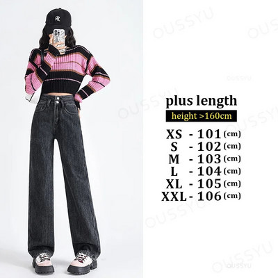 OUSSYU Zimné teplé dámske džínsy, zahusťovacie flísové termálne rovné nohavice s vysokým pásom, voľné módne zamatové dámske retro nohavice