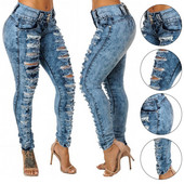 Blugi creion sexy cu talie înaltă de damă Pantaloni de denim rupti albaștri ocazional Blugi de damă lungi și subțiri blugi vintage streetwear