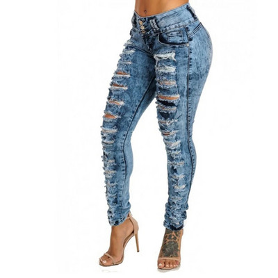 Blugi creion sexy cu talie înaltă de damă Pantaloni de denim rupti albaștri ocazional Blugi de damă lungi și subțiri blugi vintage streetwear