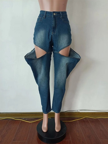 Weird Puss Hollow Elastic Women Demin Jeans с джобове с висока талия Causal Vintage Bottoms Женска мода Y2K Streetwear облекло