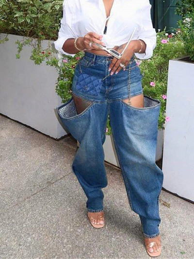 Weird Puss Hollow Elastic Femei Demin Jeans buzunare cu talie înaltă Causal Vintage Bottoms Femei Fashion Y2K Streetwear Îmbrăcăminte