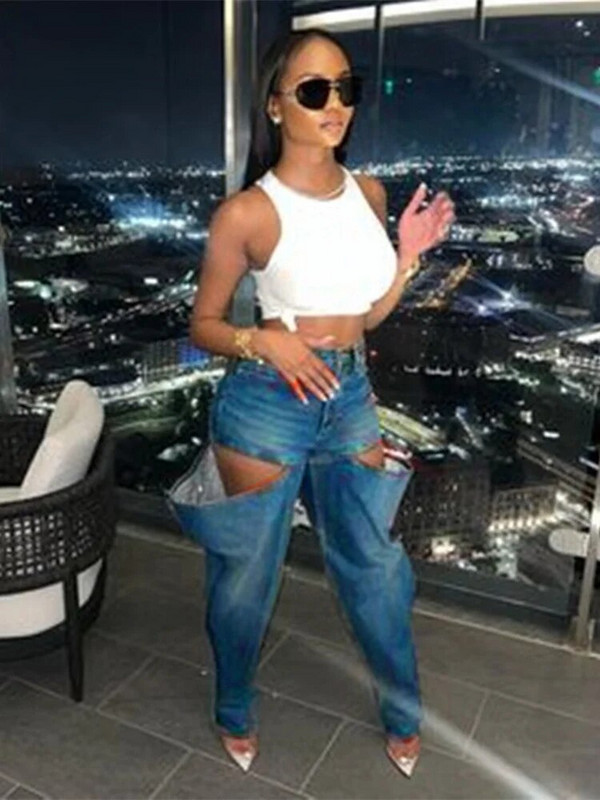 Weird Puss Hollow Elastic Femei Demin Jeans buzunare cu talie înaltă Causal Vintage Bottoms Femei Fashion Y2K Streetwear Îmbrăcăminte