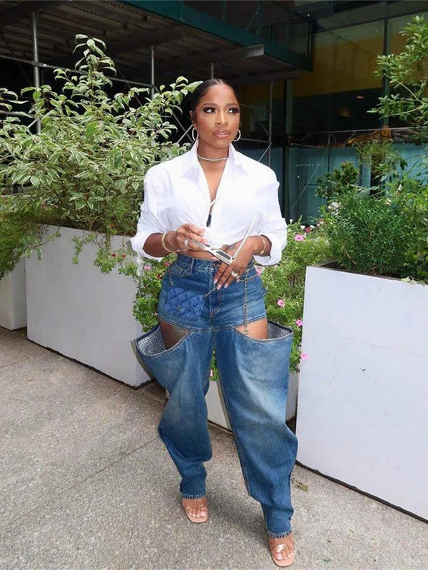 Weird Puss Hollow Elastic Femei Demin Jeans buzunare cu talie înaltă Causal Vintage Bottoms Femei Fashion Y2K Streetwear Îmbrăcăminte