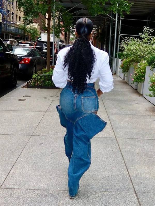 Weird Puss Hollow Elastic Femei Demin Jeans buzunare cu talie înaltă Causal Vintage Bottoms Femei Fashion Y2K Streetwear Îmbrăcăminte