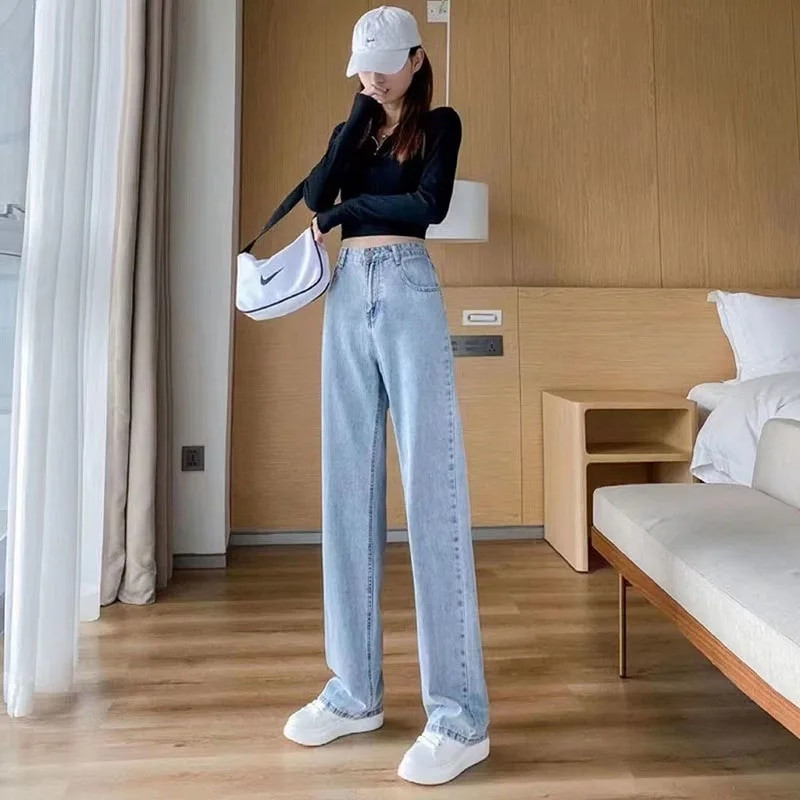 Oversize 5XL γυναικείο φαρδύ τζιν τζιν ψηλόμεσο φαρδύ Basic ίσιο Vaqueros Άνοιξη Φθινόπωρο Κορεάτικο τζιν παντελόνι μόδας 2023 Νέο