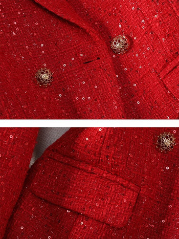 Γυναικείο Blazer Γυναικείο φθινοπωρινό χειμωνιάτικο μπουφάν Γυναικείο μακρυμάνικο μονό στήθος διακόσμηση με κουμπιά κόκκινο Navy καρό παλτό